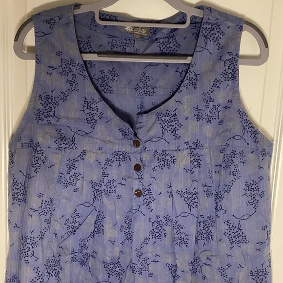 Chai Women's Summer Sleeveless Cotton Shift Dress Blue Floral Size L Comfy - Picture 2 of 9